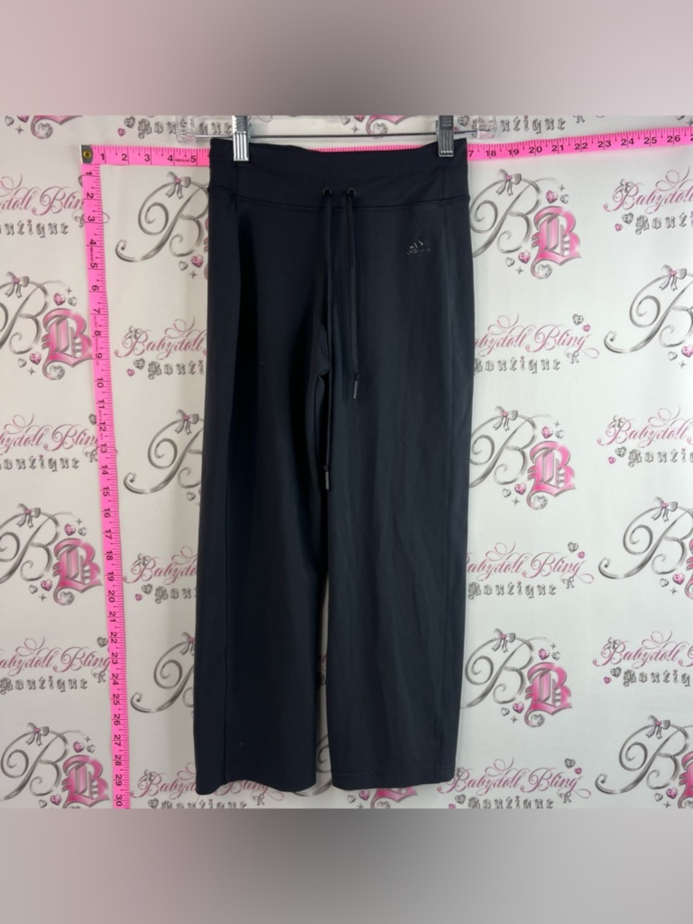 adidas pants comfy stretchy yoga climalite Black Wide-Leg Drawstring Sweatpants